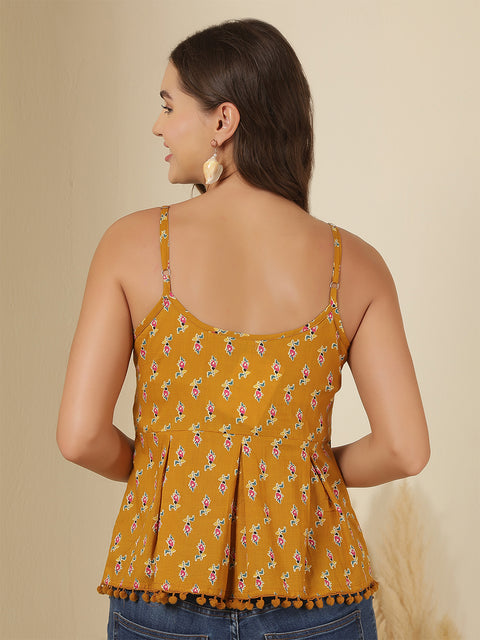 Yellow Printed Sleeveless Top for Women