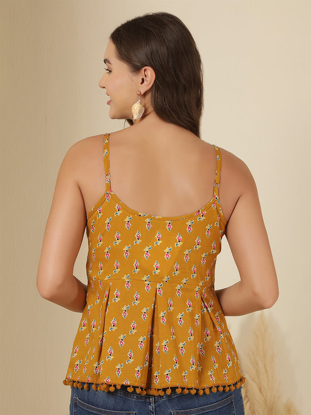 Yellow Printed Sleeveless Top for Women