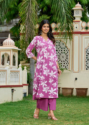 Mauve Printed Co-Ord Set for Women
