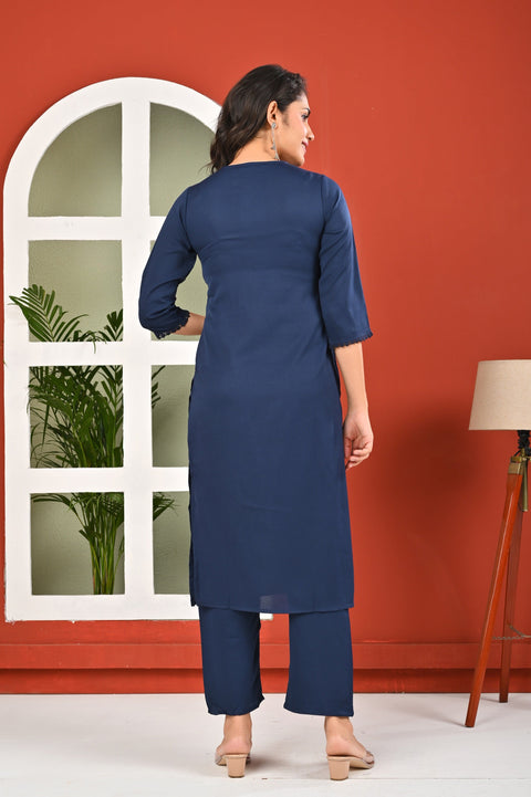 Blue Solid Kurta Set with Dupatta for Women