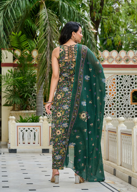 Green Floral Printed Kurta Set with Dupatta for Women