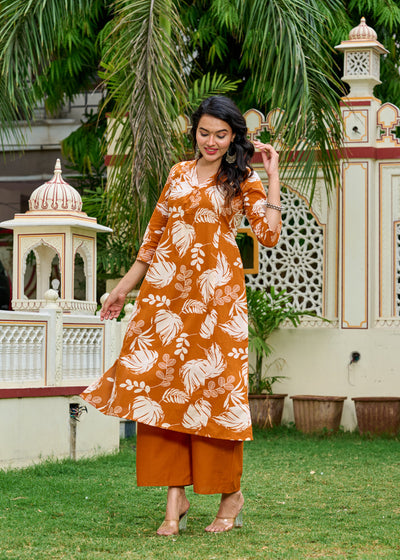 Rust Printed Co-Ord Set for Women