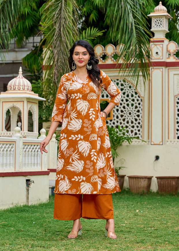 Rust Printed Co-Ord Set for Women
