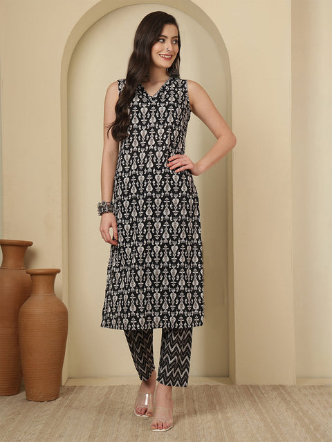Black Printed Kurta Set for Women