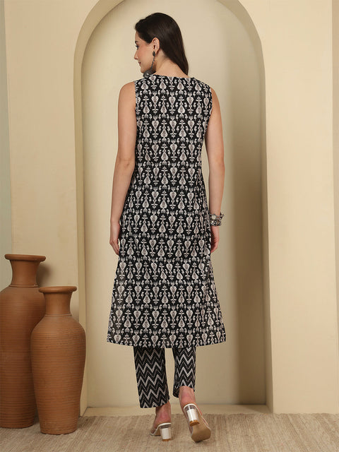 Black Printed Kurta Set for Women