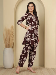 Burgundy Floral Printed Co-Ord Set for Women