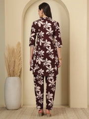 Burgundy Floral Printed Co-Ord Set for Women