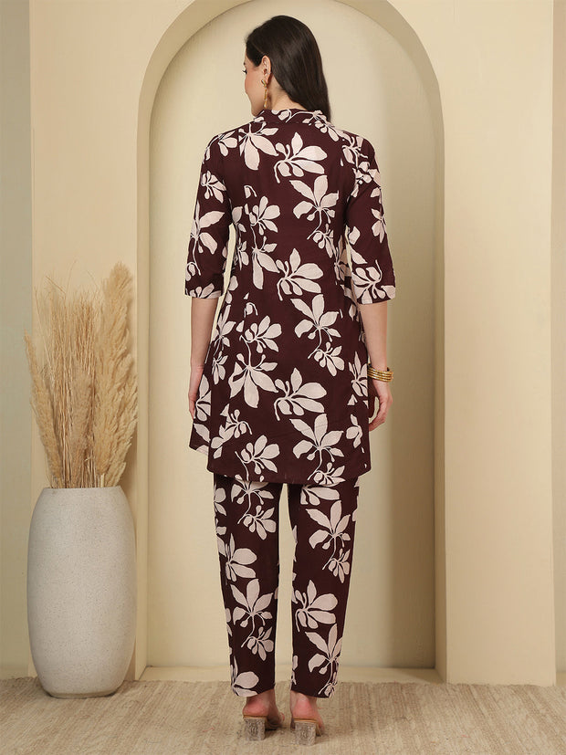 Burgundy Floral Printed Co-Ord Set for Women