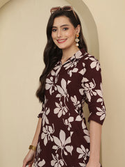 Burgundy Floral Printed Co-Ord Set for Women