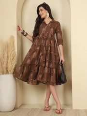 Brown Printed Dress fro Women