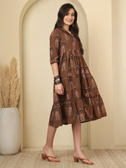 Brown Printed Dress fro Women