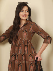 Brown Printed Dress fro Women
