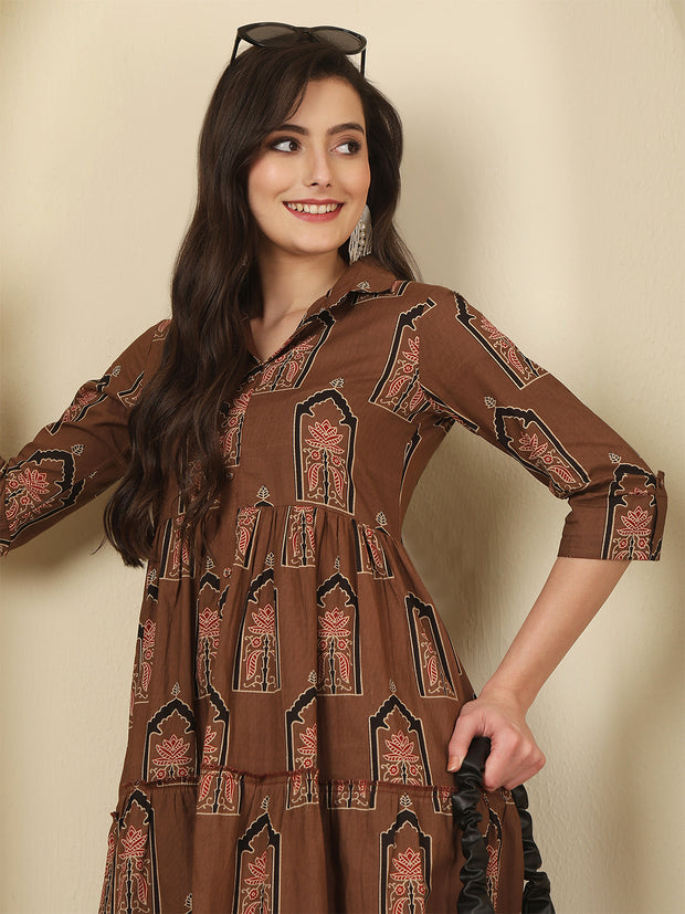 Brown Printed Dress fro Women