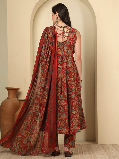 Maroon Printed Kurta Set with Dupatta for Women
