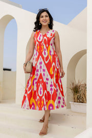 Printed Multicolor V- Neck Dress for Women
