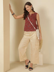 Women Maroon Printed Straight Top