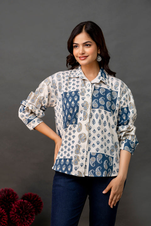 Off White Printed Shirt for Women