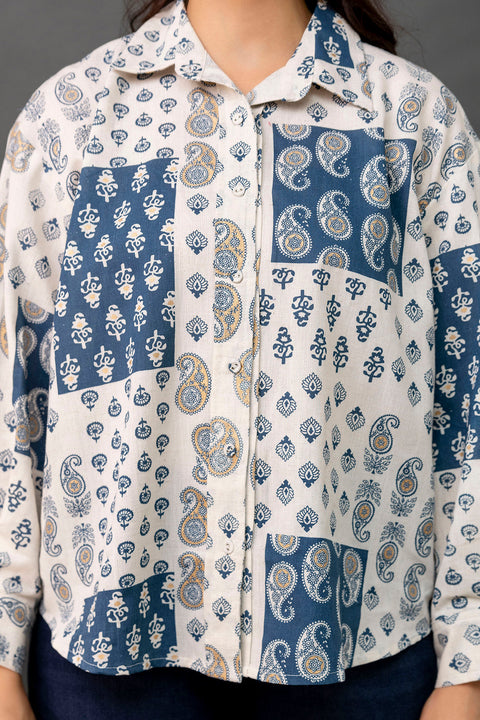 Off White Printed Shirt for Women