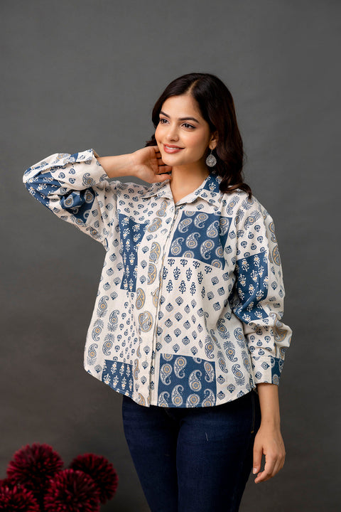 Off White Printed Shirt for Women