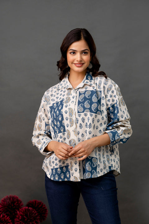 Off White Printed Shirt for Women
