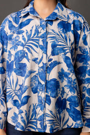 White & Blue Floral Printed Shirt for Women