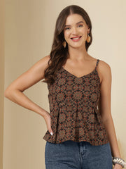 Black Printed Sleeveless Top for Women