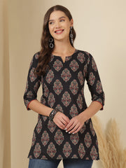 Women Black Printed Straight Tunic