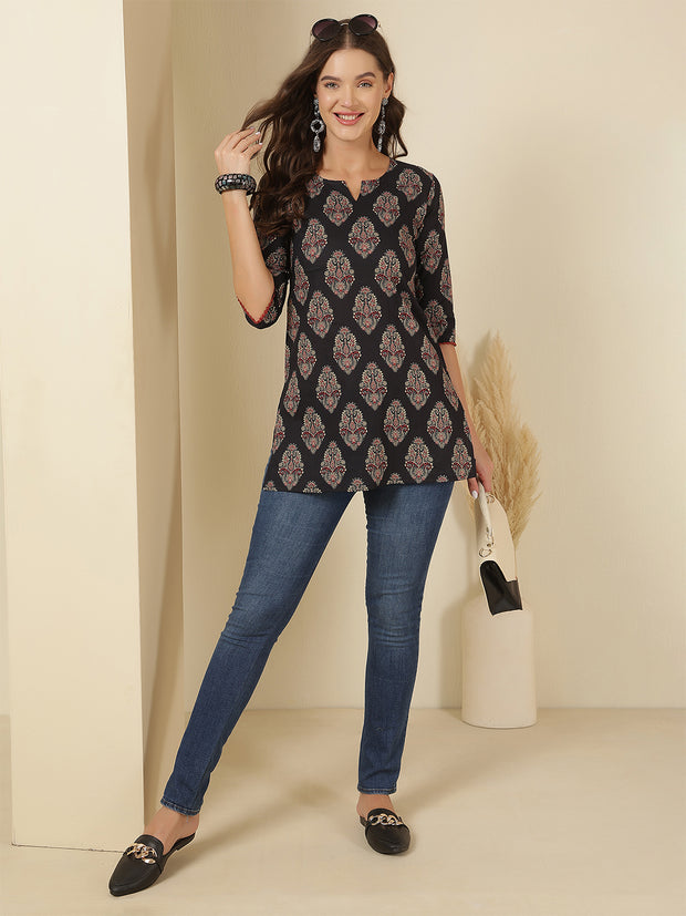 Women Black Printed Straight Tunic