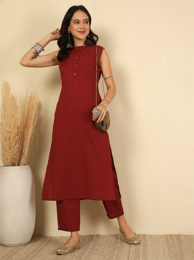 Marron Solid Kurta Set for Women