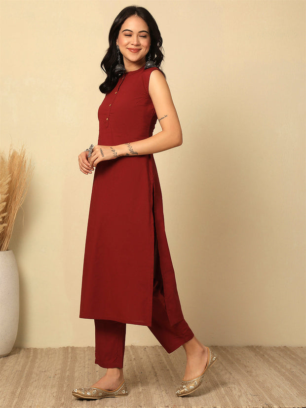 Marron Solid Kurta Set for Women