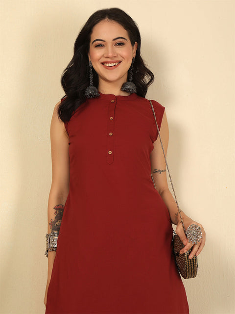 Marron Solid Kurta Set for Women