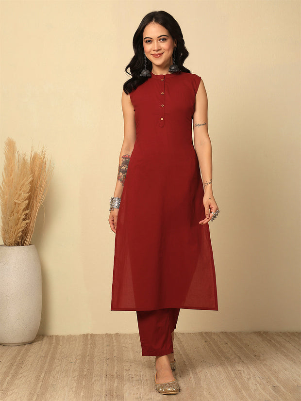 Marron Solid Kurta Set for Women