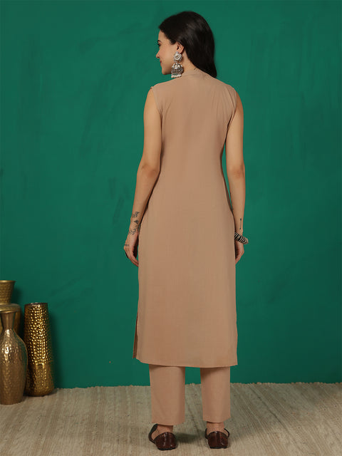 Beige Solid Kurta Set for Women