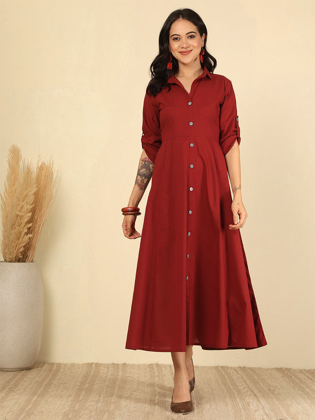 Maroon Solid Casual Wear Dress for Women