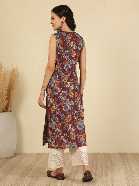 Burgundy Printed Kurta for Women
