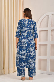 Blue Printed Straight Kurta Set With Dupatta for Women