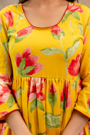 Yellow Floral Printed Kurta Set With Dupatta for Women