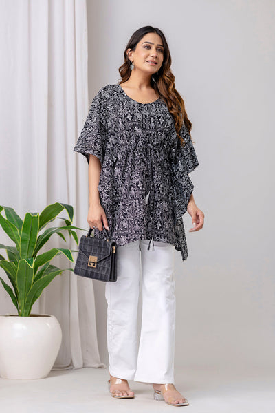 Black Printed Kaftan Kurta for Women