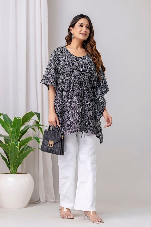 Black Printed Kaftan Kurta for Women