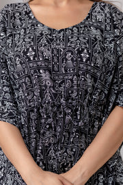 Black Printed Kaftan Kurta for Women