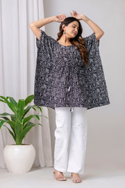 Black Printed Kaftan Kurta for Women