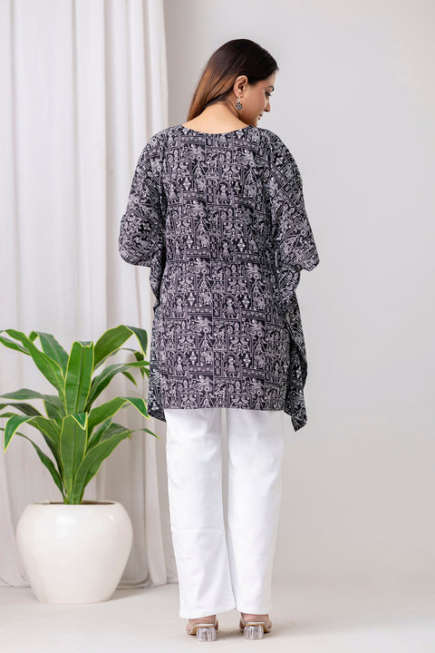 Black Printed Kaftan Kurta for Women