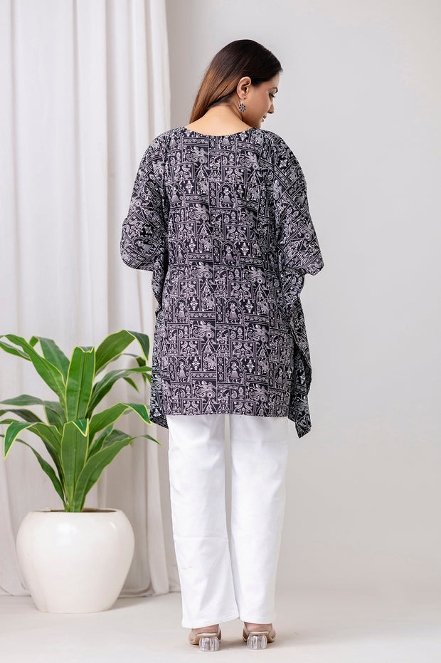 Black Printed Kaftan Kurta for Women