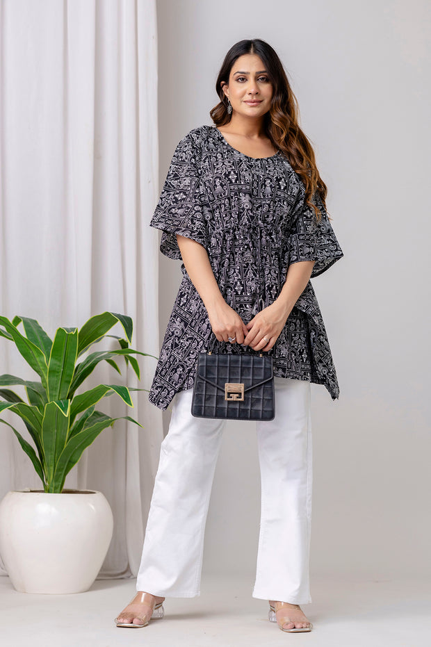 Black Printed Kaftan Kurta for Women