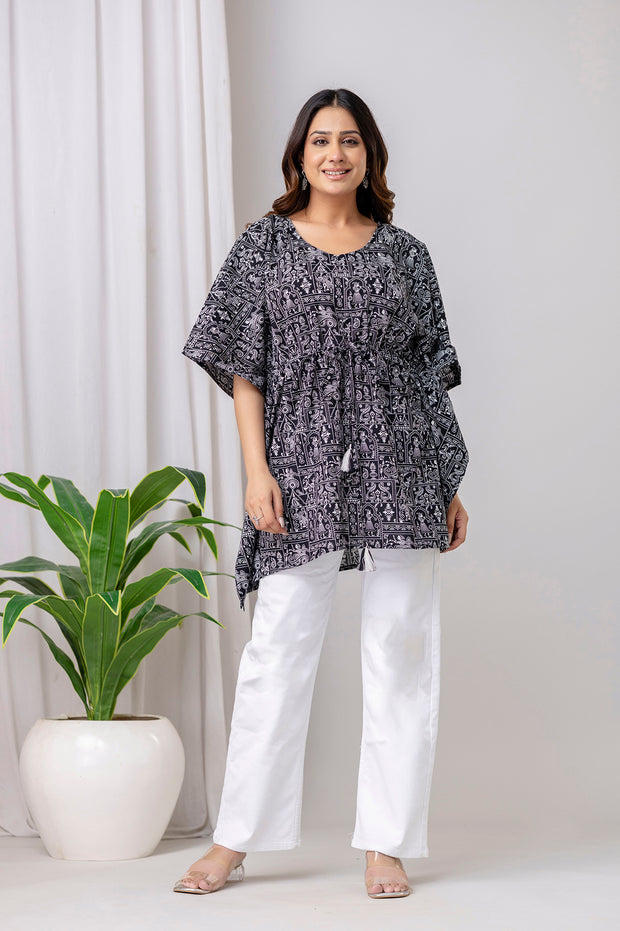 Black Printed Kaftan Kurta for Women