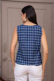 Women Navy Blue Printed Straight Top