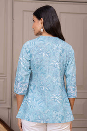 Sky Blue Printed Top For Women