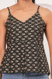 Black Printed Sleeveless Top for Women