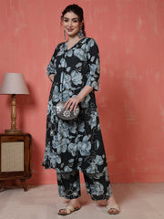 Black Floral Printed Co-Ord Set for Women