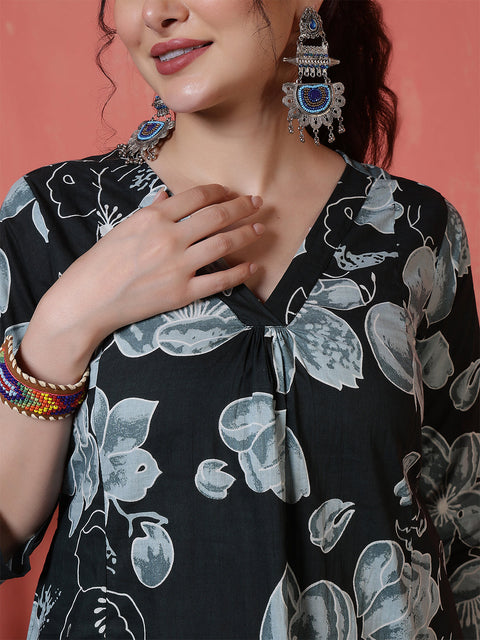Black Floral Printed Co-Ord Set for Women